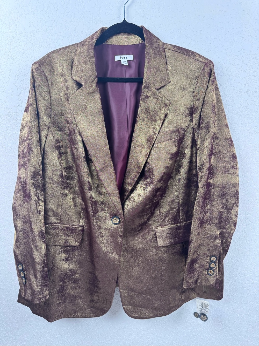 Bar III Women’s Brushes Metallic Blazer in Shimmering Gold-Bronze
